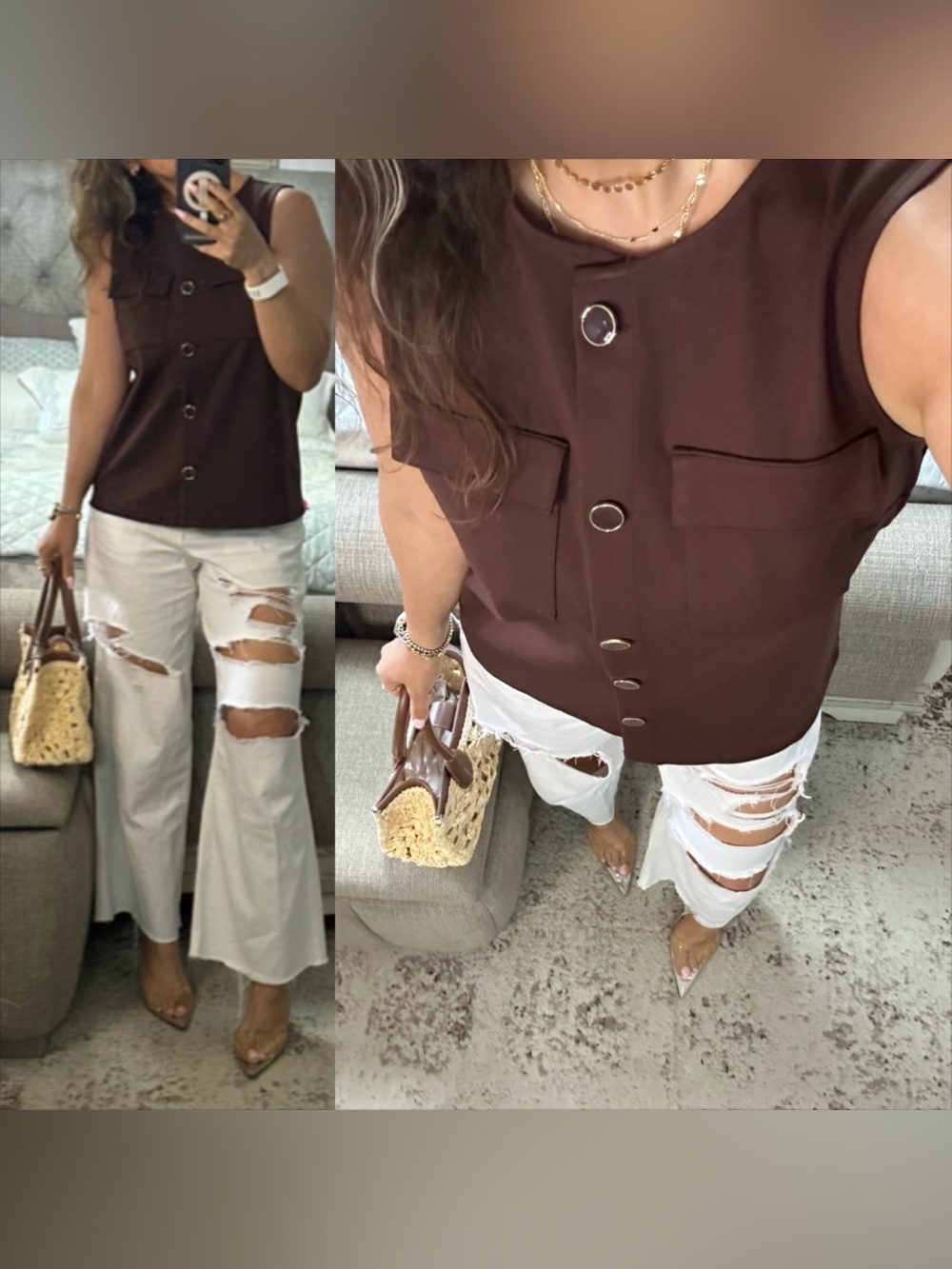 New🍂 🤎 Chocolate Chic Button-Front Utility Top